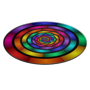 Round and Psychedelic Colorful Modern Fractal Art Cutting Board