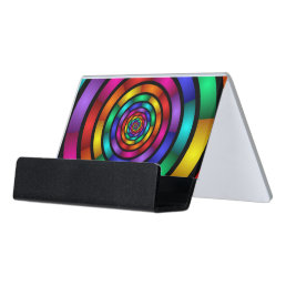 Round and Psychedelic Colorful Modern Fractal Art Desk Business Card Holder