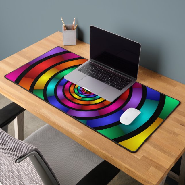 Round and Psychedelic Colorful Modern Fractal Art Desk Mat (Office 2)