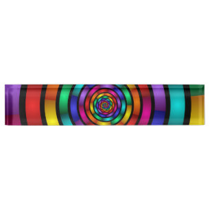 Round and Psychedelic Colorful Modern Fractal Art Desk Name Plate