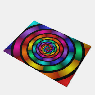 Round and Psychedelic Colorful Modern Fractal Art Doormat