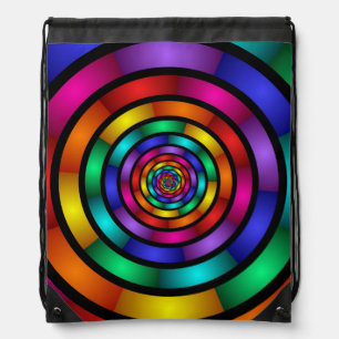 Round and Psychedelic Colorful Modern Fractal Art Drawstring Bag