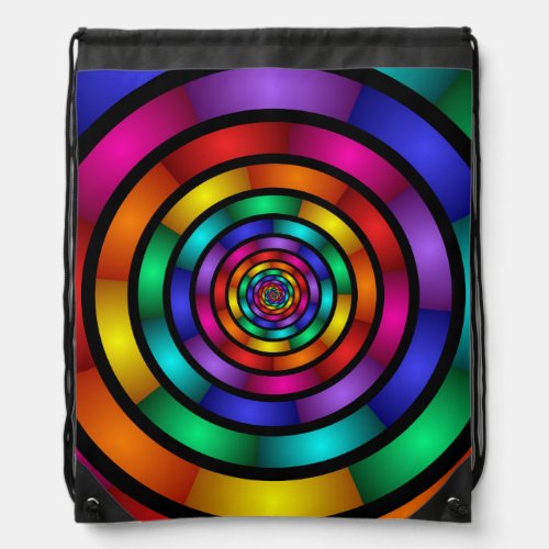 Round and Psychedelic Colorful Modern Fractal Art Drawstring Bag