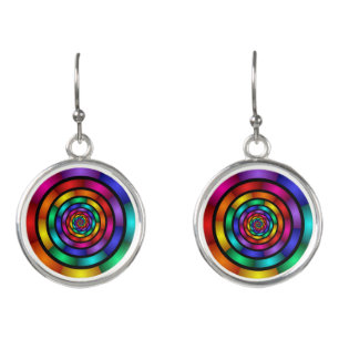 Round and Psychedelic Colorful Modern Fractal Art Earrings