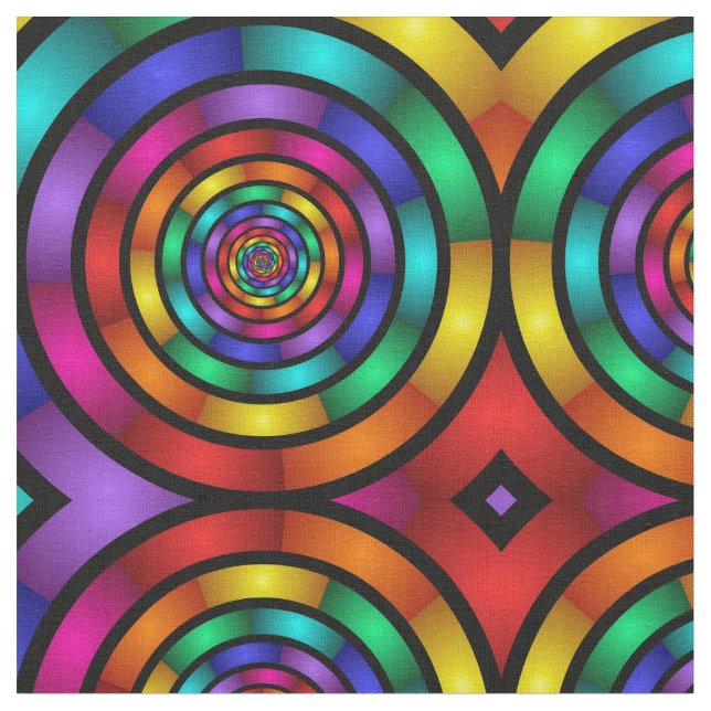 Round and Psychedelic Colorful Modern Fractal Art Fabric (Close Up)