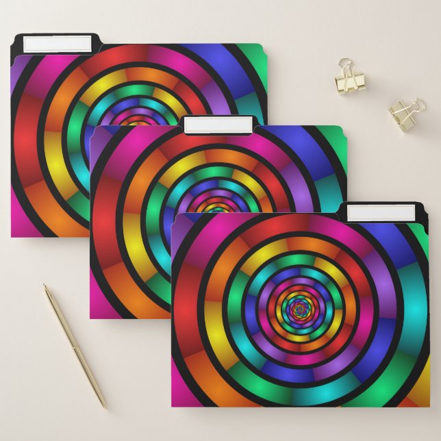 Round and Psychedelic Colorful Modern Fractal Art File Folder (Set)