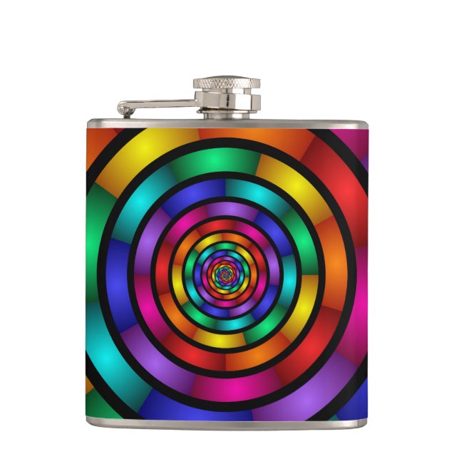 Round and Psychedelic Colorful Modern Fractal Art Flask (Front)