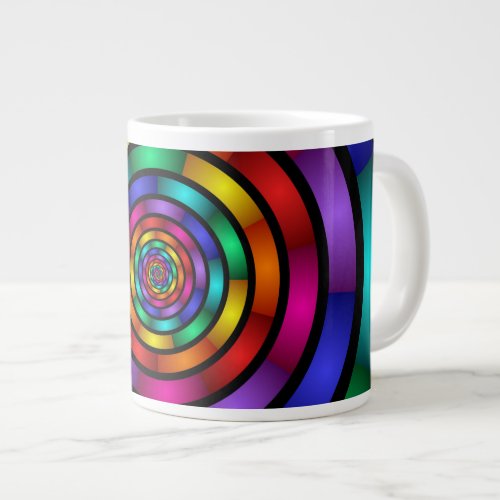 Round and Psychedelic Colorful Modern Fractal Art Giant Coffee Mug