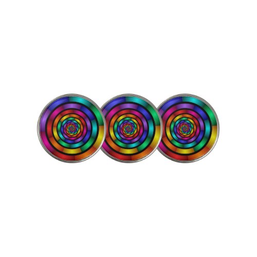 Round and Psychedelic Colorful Modern Fractal Art Golf Ball Marker