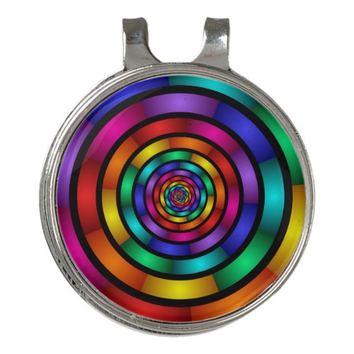 Round and Psychedelic Colorful Modern Fractal Art Golf Hat Clip