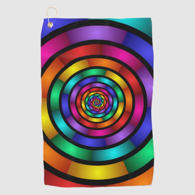Round and Psychedelic Colorful Modern Fractal Art Golf Towel (Front)