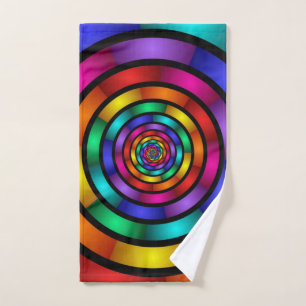 Round and Psychedelic Colorful Modern Fractal Art Hand Towel