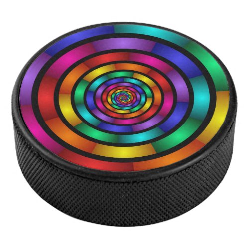 Round and Psychedelic Colorful Modern Fractal Art Hockey Puck