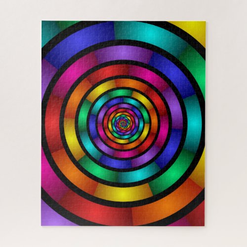 Round and Psychedelic Colorful Modern Fractal Art Jigsaw Puzzle