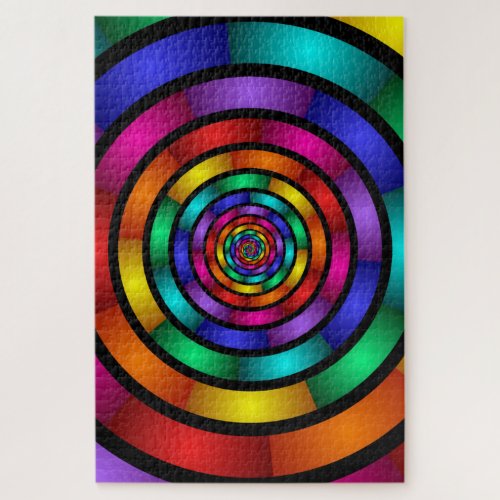 Round and Psychedelic Colorful Modern Fractal Art Jigsaw Puzzle