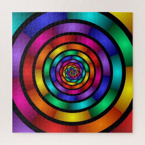 Round and Psychedelic Colorful Modern Fractal Art Jigsaw Puzzle
