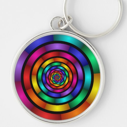 Round and Psychedelic Colorful Modern Fractal Art Keychain