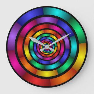Round and Psychedelic Colorful Modern Fractal Art Large Clock