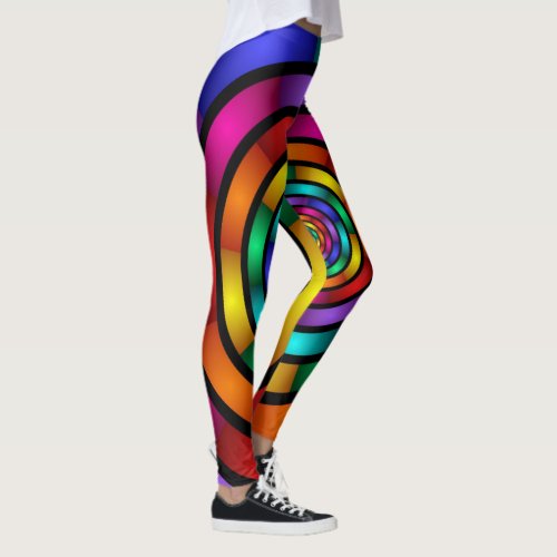 Round and Psychedelic Colorful Modern Fractal Art Leggings