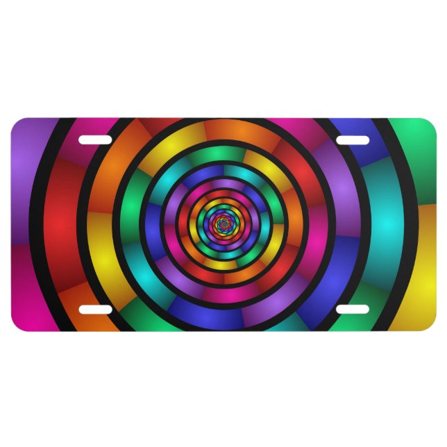 Round and Psychedelic Colorful Modern Fractal Art License Plate (Front)