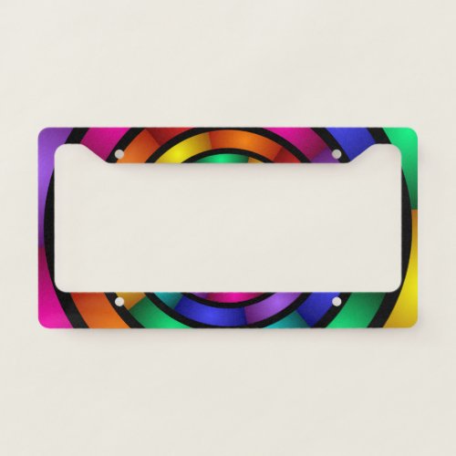 Round and Psychedelic Colorful Modern Fractal Art License Plate Frame