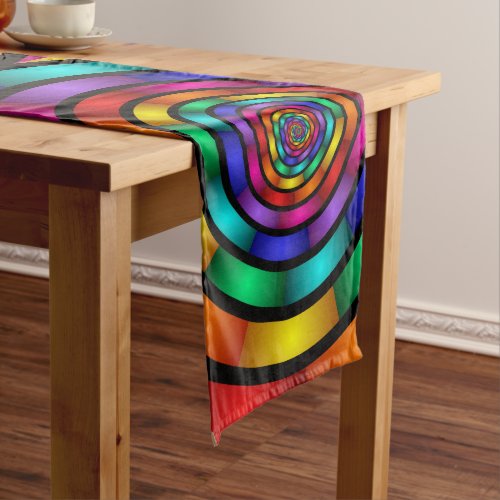 Round and Psychedelic Colorful Modern Fractal Art Long Table Runner