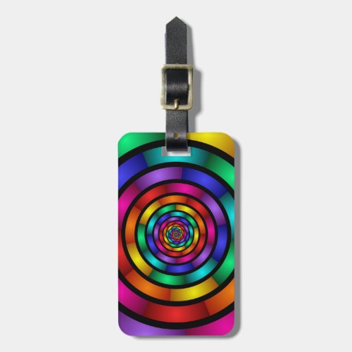 Round and Psychedelic Colorful Modern Fractal Art Luggage Tag