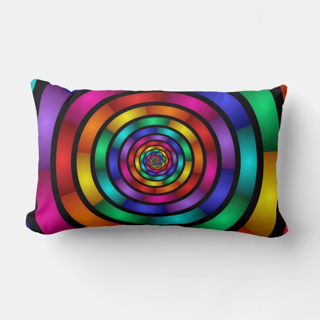Round and Psychedelic Colorful Modern Fractal Art Lumbar Pillow (Front)