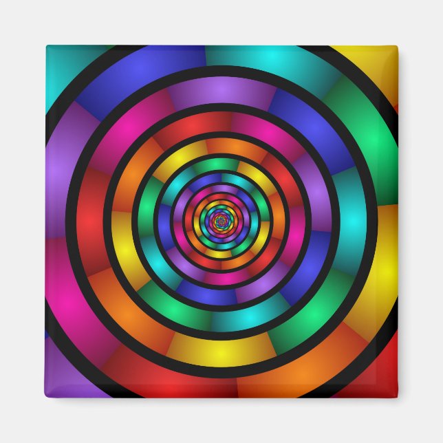 Round and Psychedelic Colorful Modern Fractal Art Magnet (Front)
