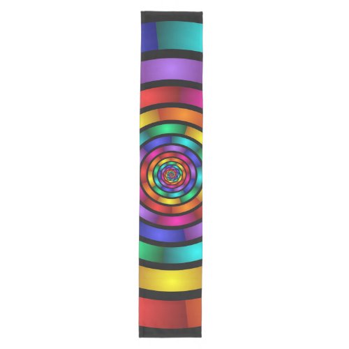 Round and Psychedelic Colorful Modern Fractal Art Medium Table Runner