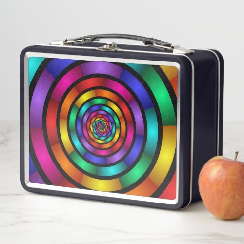 Round and Psychedelic Colorful Modern Fractal Art Metal Lunch Box