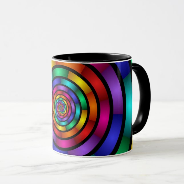 Round and Psychedelic Colorful Modern Fractal Art Mug (Front Right)
