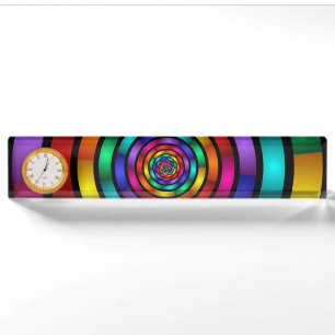 Round and Psychedelic Colorful Modern Fractal Art Nameplate
