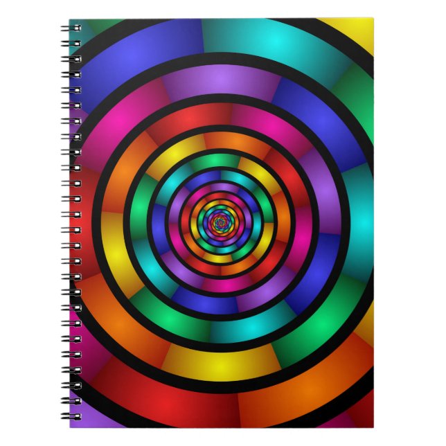 Round and Psychedelic Colorful Modern Fractal Art Notebook (Front)