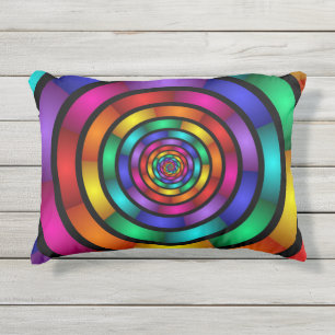 Round and Psychedelic Colorful Modern Fractal Art Outdoor Pillow