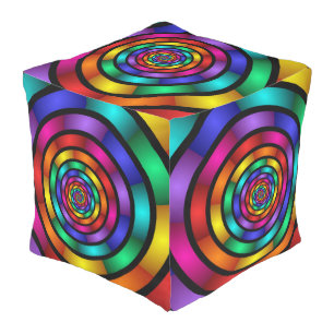 Round and Psychedelic Colorful Modern Fractal Art Outdoor Pouf