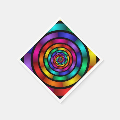 Round and Psychedelic Colorful Modern Fractal Art Paper Napkins