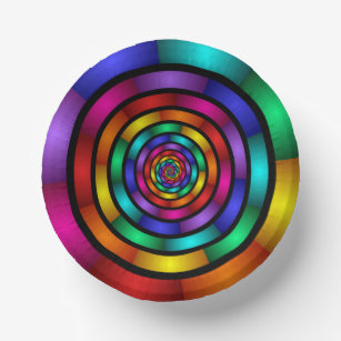 Round and Psychedelic Colorful Modern Fractal Art Paper Bowls