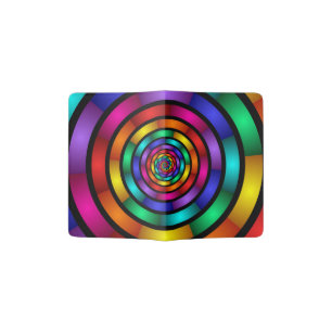 Round and Psychedelic Colorful Modern Fractal Art Passport Holder