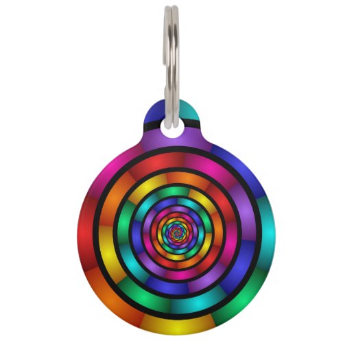 Round and Psychedelic Colorful Modern Fractal Art Pet ID Tag