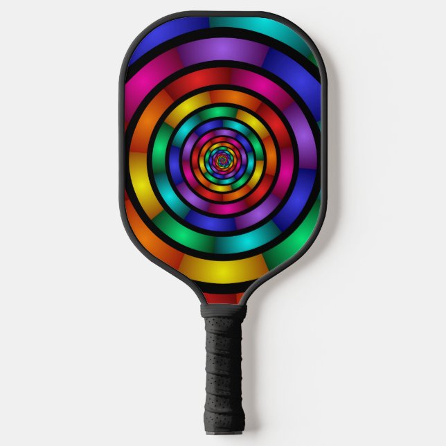 Round and Psychedelic Colorful Modern Fractal Art Pickleball Paddle (Front)