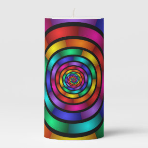Round and Psychedelic Colorful Modern Fractal Art Pillar Candle