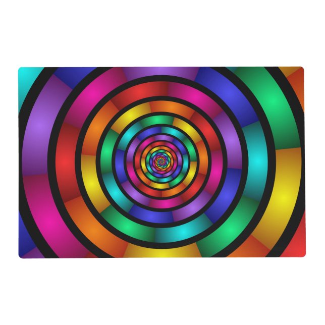 Round and Psychedelic Colorful Modern Fractal Art Placemat (Front)