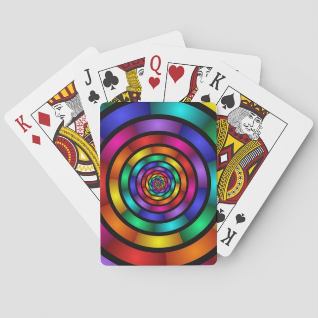 Round and Psychedelic Colorful Modern Fractal Art Poker Cards (Back)