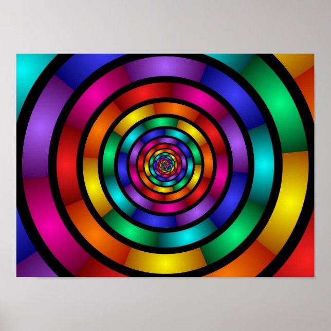 Round and Psychedelic Colorful Modern Fractal Art Poster (Front)