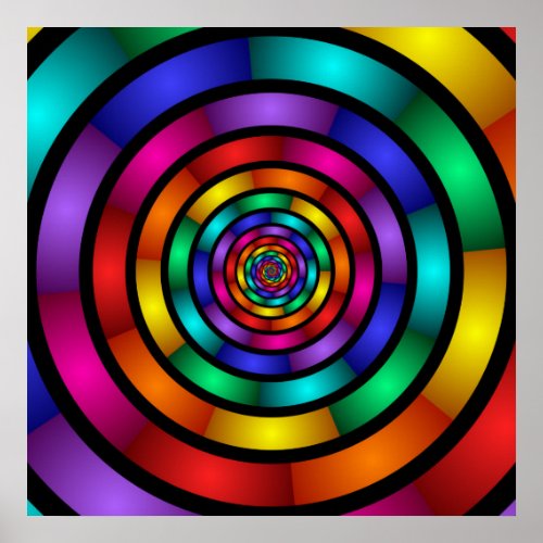 Round and Psychedelic Colorful Modern Fractal Art Poster