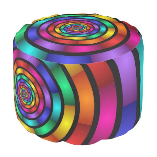 Round and Psychedelic Colorful Modern Fractal Art Pouf