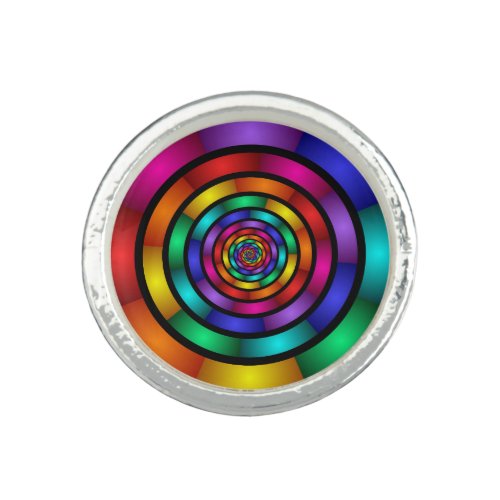 Round and Psychedelic Colorful Modern Fractal Art Ring