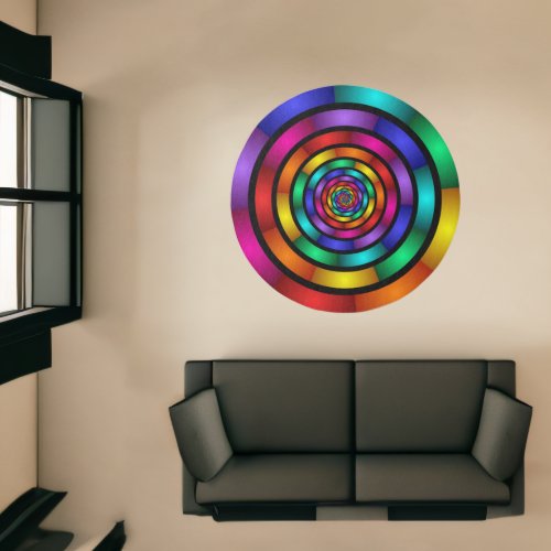 Round and Psychedelic Colorful Modern Fractal Art Rug