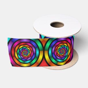 Round and Psychedelic Colorful Modern Fractal Art Satin Ribbon